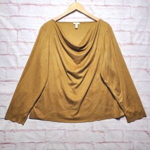 J Jill Cowl Scoop Top Womens XL Tan Suede Faux Leather Drape Casual Boho Chic